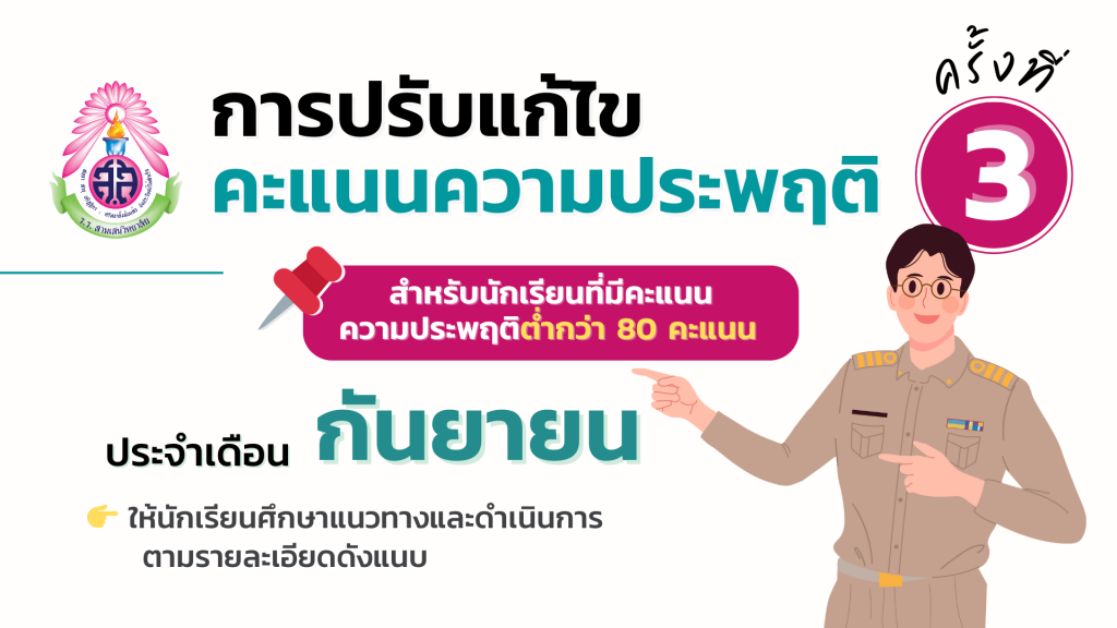 กิจกรรมการปรับแก้ไขคะแนนความประพฤติสำหรับนักเรียนที่มีคะแนนความประพฤติต่ำกว่า 80 คะแนน ครั้งที่ 3 ประจำเดือนกันยายน